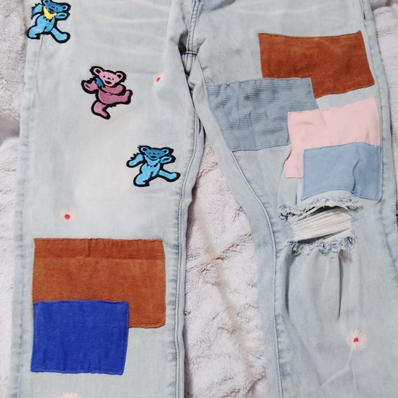 AMIRI Blue Straight Leg Jeans with Distressing and Embroidery